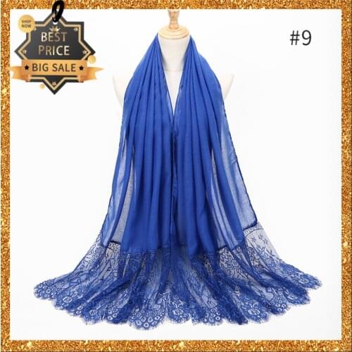 Muslin Women Shawl With Lace Foulard Femme Headband Wraps Hijab Head Cotton Scarves For Lady & Girl Fashion