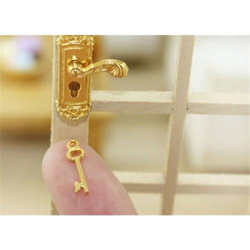 Knobs Plate with Keyhole Keys Set Door Accessory Door Lock Dollhouse Miniature Brass 1pc 1.9*0.8 Cm Girls Fashion Metal