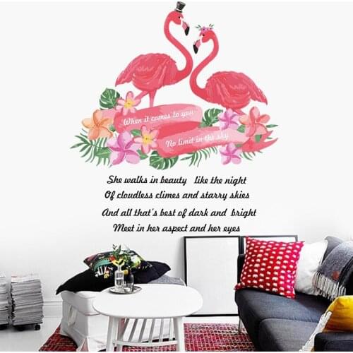 Nordic style Couples flamingo wall sticker PVC Material DIY flamingo wall decals For Living room kids room bedroom decor sticker