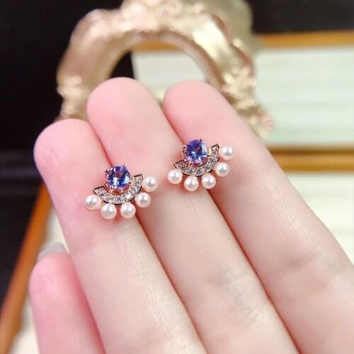 New pure natural tanzanite 925 silver earrings classic simple design style 925 silver precision inlaid