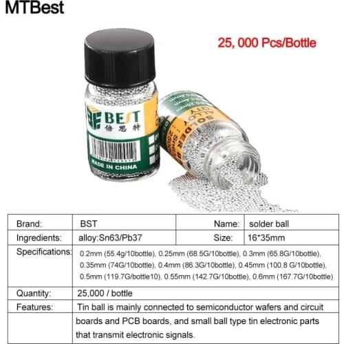 1 Bottle BGA Reballing Balls (0.2 0.25 0.3 0.35 0.4 0.45 0.5 0.55 0.6 0.65 ) BGA Solder Ball leaded For BGA Rework Repair Tools