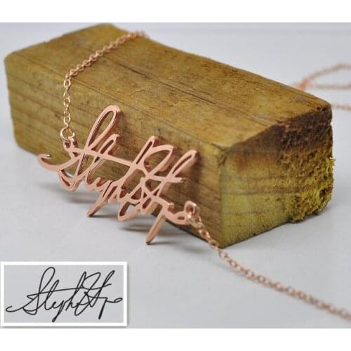 Personalized Signature Necklace Rose Gold Nameplate Pendent Custom Handwriting Jewelry Keepsake Memory Christmas Gift