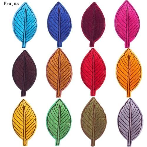 Prajna 12 Colors Fashion Leaf Patches Iron On Patches Embroidered Patches For Clothing Cartoon Badge Patches On Kids Clothes DIY