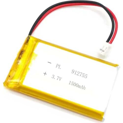 MSDS Verified 3.7V 1500mAh 912755 Li Lithium Polymer ion Battery with 2.0mm JST Connector