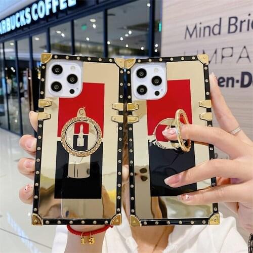 NEW Luxury brand mirror square Phone case For iPhone 12mini 11ProMax XS XR 7 8 Plus SE Holder cover For Samsung Note20 S21Ultra