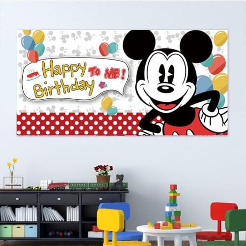 Mickey Happy Birthday party decoration 180x90cm banner cartoon cute Mickey background cloth baby shower Birthday diy decoration