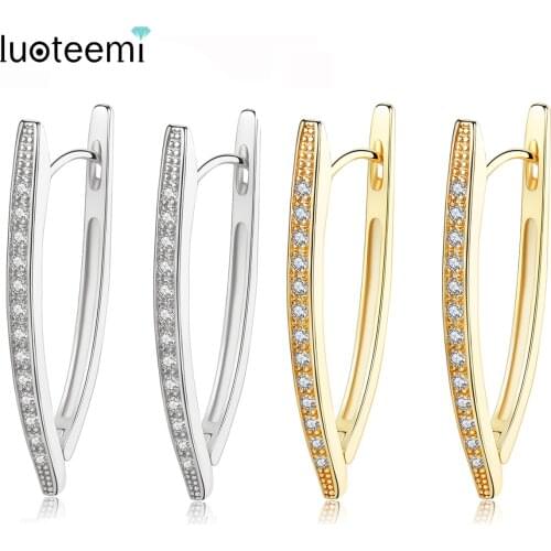 LUOTEEMI AAA Cubic Zircon Irregular Geometric Shape Copper Hoop Earrings For Women Simple Design Gold Color Vintage Earrings