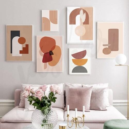 Nordic Symmetry Geometry Abstract Wall Art Boho Warm Color Line Canvas Poster Modern for Living Room Home Decoration