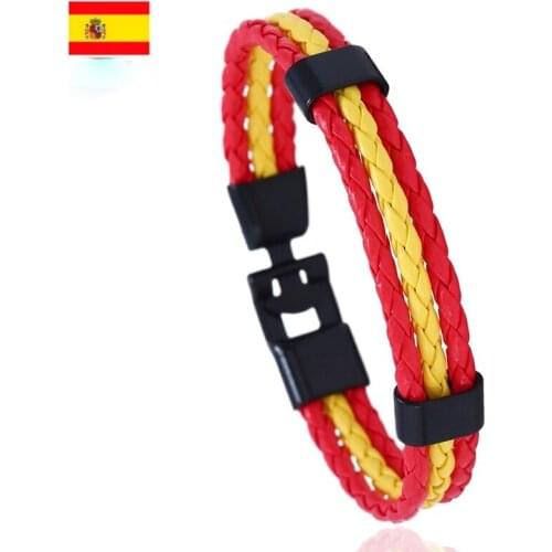Woven Flag Color Leather Jewelry Gift Handmade Leather Bracelet World Cup National Bracelet Commemorative Fan Bracelet