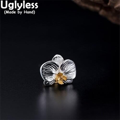 Uglyless Real 925 Silver Flowers Jewelry Sets Women Romantic Floral Earrings Rings Studs Brooches MINI Pins Jade Bijoux Silver