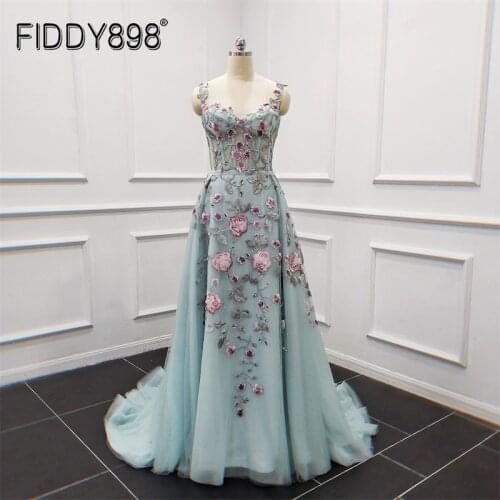 Evening Dresses Elegant Luxury Wedding Party Dress Flower Applique Formal Evening Gown for Woman robe de soirée