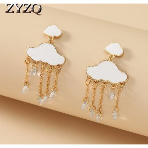 ZYZQ Simple White Cloud Drop Earrings For Women Fashion ins Temperament Rhinestone Stud Earrings Sweet Gift Jewelry