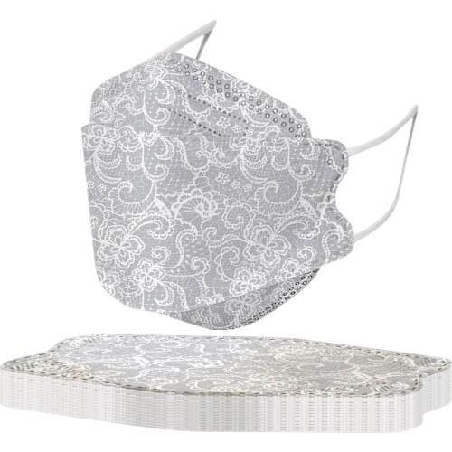 10pcs Adults Lace Printed Designer Adjust Breathable Mouth Masks 3d Anti-dust Masks No Decoration Fish Shape Maske