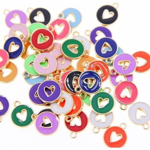 10pcs 12*15mm Zinc Alloy Enamel Charms Mini Hollow out Sweet Heart Charms For DIY Necklaces Bracelets Jewelry Accessories