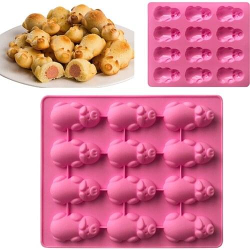 12 Holes Littles Pig Shape Cake Mould Pink Silicone Lovely Chocolate Jelly Ice Candy Mold DIY Baking Tools Bakeware