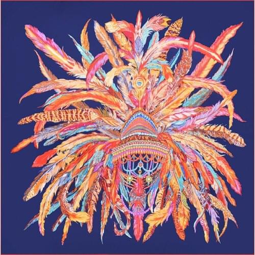 130*130cm TOP Silk Feather wings luxurious Scarves Women Foulard Square Hijab Scarf Ladies Shawl wrap muffler pareo female hijab