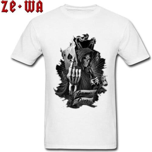 2018 Summer Crew Neck T-Shirt Crop Grim Reaper Poker Skulls Tshirts Male Cool Tops Shirt Gothic Style Geek Band Tees Shirt