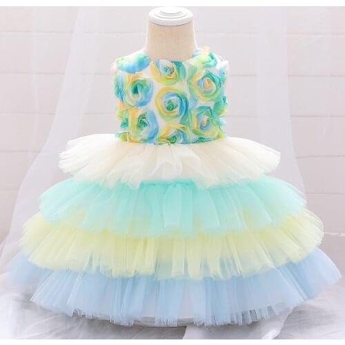 2021 Summer Petal Toddler Infant 1st Birthday Dress For Baby Girl Clothing Cake Tutu Dress Princess Dresses Party And Wedding