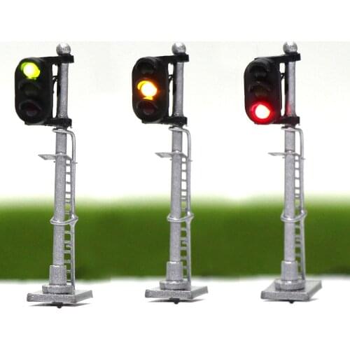 3PCS Model Railway 1:150 Train Signals 3-Lights Block Signal N Scale Silver Post with Ladder 3.5cm Green Yellow Red JTD1503GYR