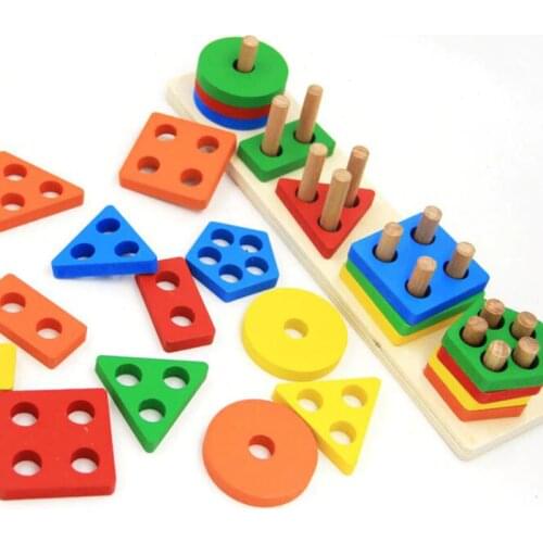 3D Wooden Puzzle Montessori Geometric Shape & Color Matching Cylinder Educational Early Learning Toys for Kids Children