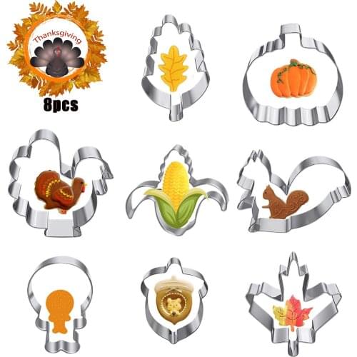 8pcs Thanksgiving cookie cutter mold Christmas Turkey Squirrel Stainless Steel Biscuit Baking Mold Cake Decorating Pastry Mould