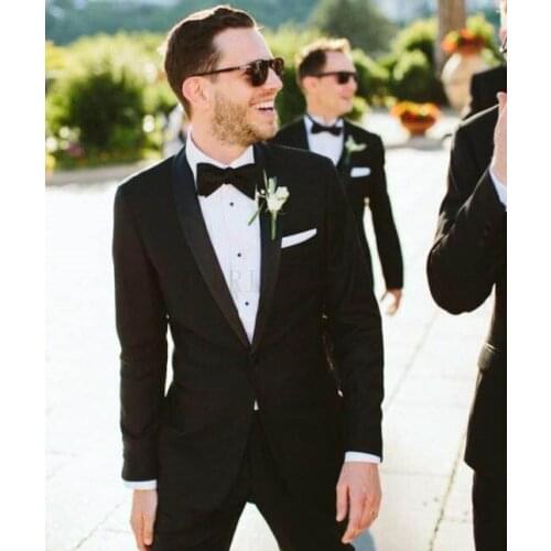 ANNIEBRITNEY Mens Wedding Suits Custom Slim Fit Classic black Groom Tuxedo Formal Evening Party Dresses Male Blazer Pants 2Pcs