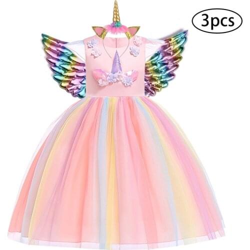 Girls Unicorn Tutu Dress Rainbow Princess Kids Party Dress Childrens Clothing Christmas Halloween Cosplay Costume 3 to 12 Years