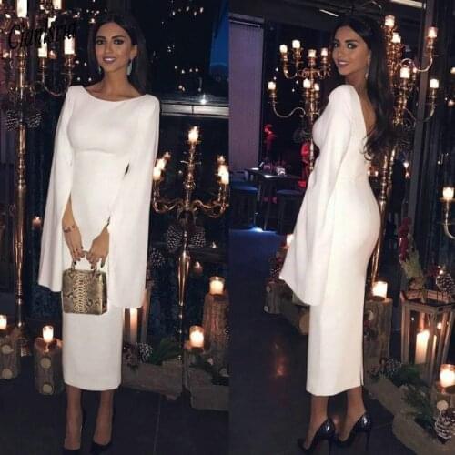 Elegant Open Back Tea-Length Sheath Cocktail Dresses Long Sleeve With Ribbons Short Prom Party Dress Satin Homecoming Dress