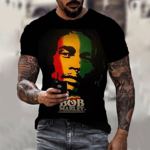 Harajuku 3d T-shirt Bob Marley Print Mens Short-sleeved Summer Casual Breathable Oversized T-shirt Fashion Popular Rapper Top
