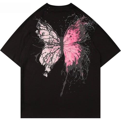Cracked Butterfly Print Oversize T Shirt Men 2020 Summer Hip Hop Loose Tshirt Loose Harajuku Fashion Male Tops Tees