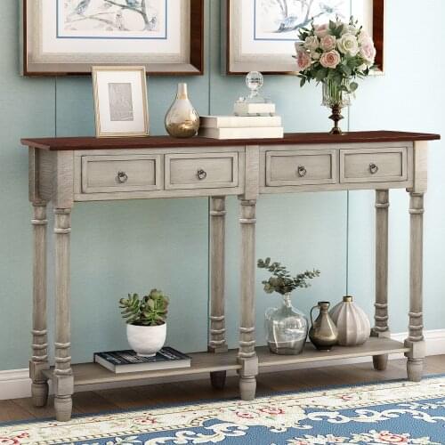 Console Table with Storage Shelf&Drawers 58Lx11Wx34H Inch Side Sofa Tablefor Entryway 4 Colors[US-W]