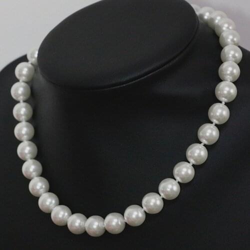 Beautiful White 8-14mm Shell Simulated-pearl Round Beads Unique Bohemia Chains Rope Necklaces High Grade Jewelry 18inch B1443
