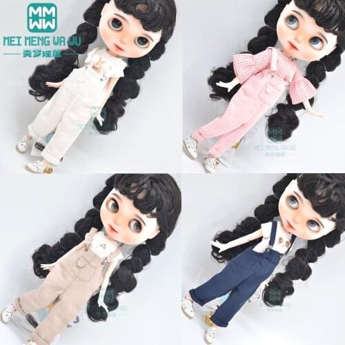 Blyth doll Clothes fashion Overalls, plaid shirts, leather shoes for Blyth Azone OB23 OB24 1/6 doll accessories