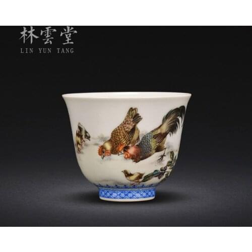 Lin Yuntang hand-painted pastel rooster jingdezhen handmade ceramic cups kung fu master cup single cup sample tea cup