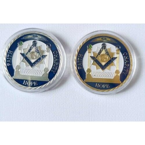 Masonic Coins Proud Freemason Challenge Coins Hope Faith Charity Mason Souvenir for Collection Gift