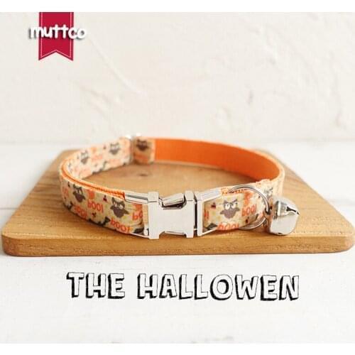 MUTTCO Retailing unique handmade pet collar for small cat THE HALLOWEN flexible kitten 2 sizes UCC059