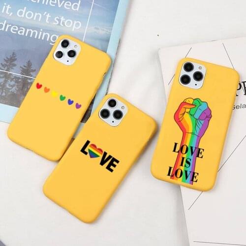 Gay Lesbian LGBT Rainbow Pride Phone Case For iphone 12 11 Pro Max Mini XS 8 7 6 6S Plus X SE 2020 XR Candy yellow Soft cover