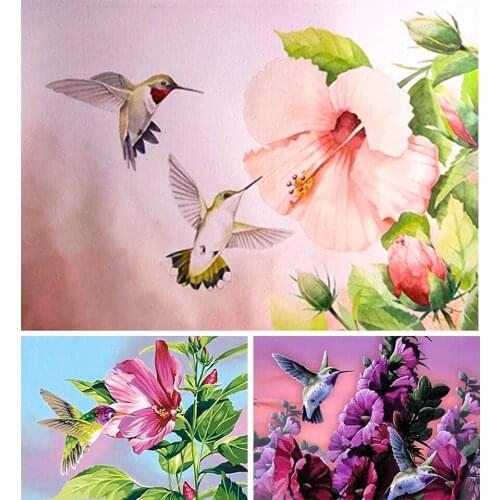 5D DIY Diamond Painting Hummingbirds Flowers Cross Stitch Kit Full Drill Embroidery Mosaic Art Picture of Rhinestones Wall Decor