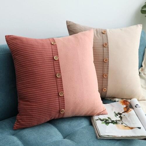 Cotton Linen Cushion Cover Button Stripe Stitching Pillow Covers Decorative Home Sofa Throw Pillow Cushion Covers 30*50/45*45cm