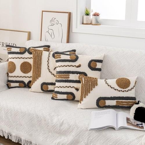 Geometric Cushion Cover 45x45cm/30x50cm Coffee Loop Tufted Pillow Cover Handmade Square Home Boho Decor Macrame Pillowcase