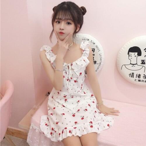 2018 Mori girl summer new womens Korean fresh girl strap dress loose thin student floral sweet cute Dress