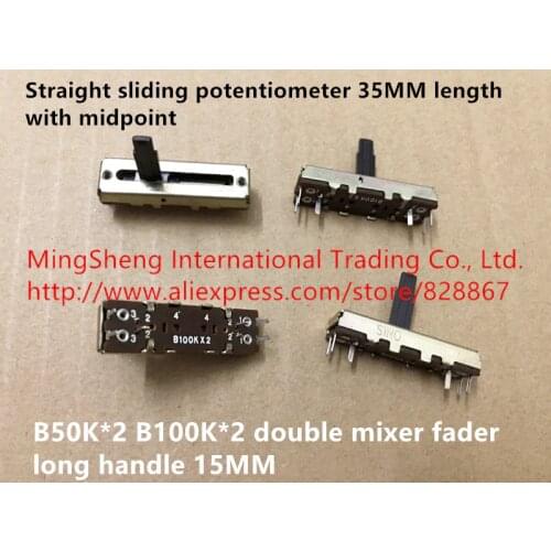 Original new 100% straight sliding potentiometer 35MM length with midpoint B50K*2 B100K*2 double mixer fader long handle 15MM