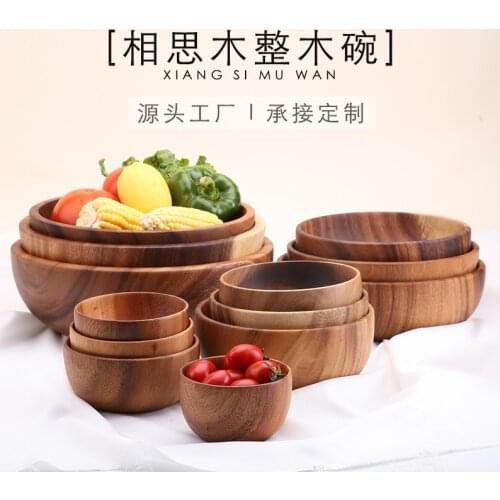 Food Containers Acacia woodensoup bowl Fruit Wooden Household Kitchen Bowl Cutlery Basin Fruit Bowl Salad Bowl Storage woodbowl