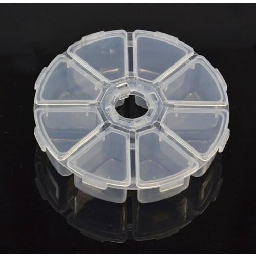 Mini 8 Grids Compartment Nail Art Rhinestone Gems Plastic Box Round Storage Box Case Jewelry Bead Makeup Clear Organizer
