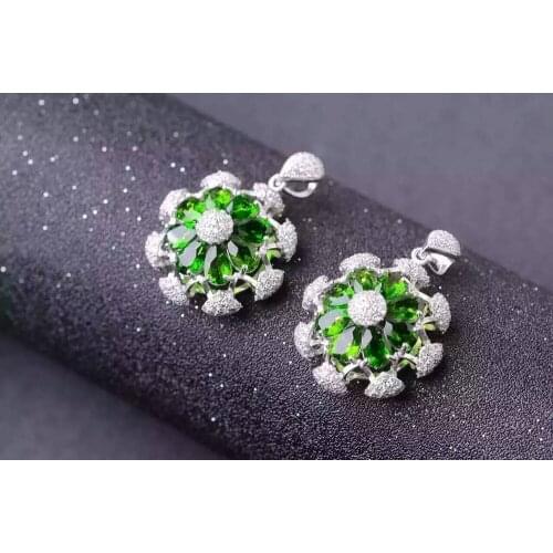 Natural green diopside pendant S925 silver Natural gemstone Pendant Necklace trendy happy Ferris wheel women girl party jewelry