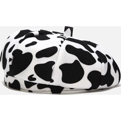 Autumn Winter Women Cute Black White Cow Beret Hat Female Fashion Vintage Octagonal Hat Lady Girls Outdoor Beret Hat Painter Hat