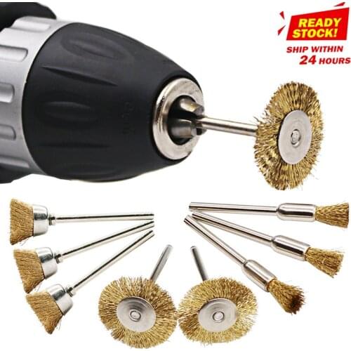 9pcs/set 0.3cm Mini Polishing Copper Wire Bowl Brush Cleaning Polishing Metal Rust Brush Set Grinding Polishing Metal Brush