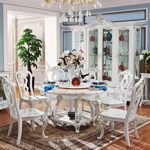 Jubaijiahui solid wood chair combination marble European round dining table French furniture 309b