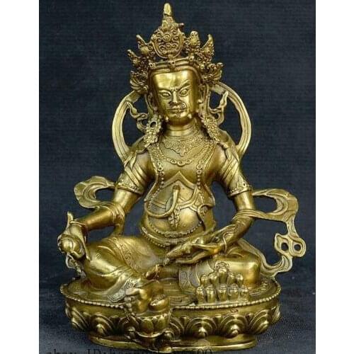 Tibetan Buddhism Brass Copper Yellow Jambhala Wealth God Hide Pull Color Statue