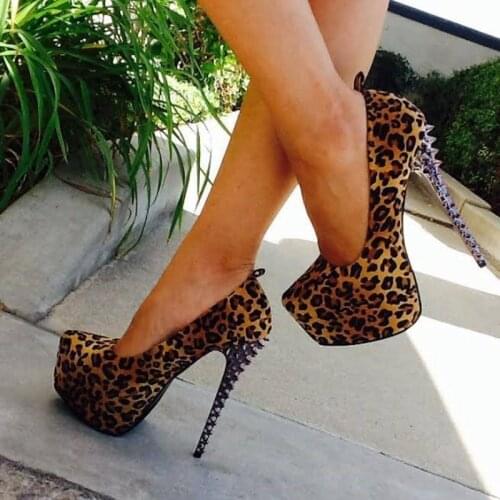 Fashion Womens Shoes High Heels rown Leopard cashmere leather, 14.5 cm stiletto pointed toe pumps. partys women shoes